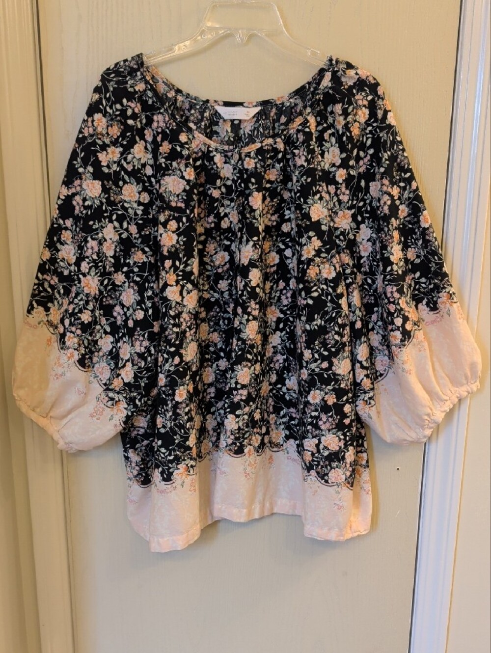 Lauren Conrad Floral Peasant Boho Blouse Black Blush Cream 3XL